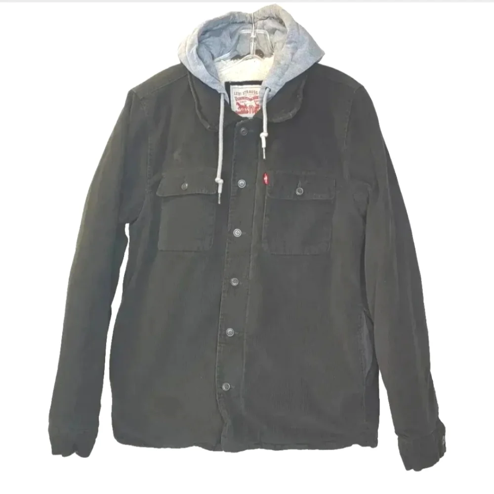 Levi's Sherpa Corduroy Jacket Coat Hipster Preppy Black Hood Button Adult Small - Picture 13 of 13